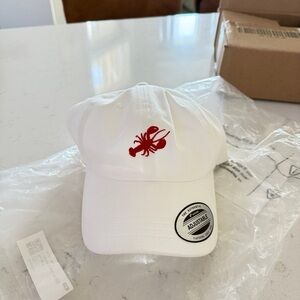 White Cap with Red Lobster Embroidery